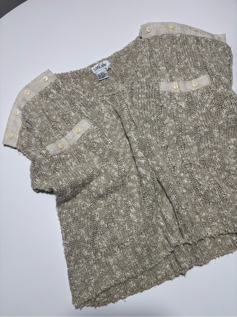 SML Sport Oatmeal Beige Sleeveless Linen & Cotton Sweater Vest